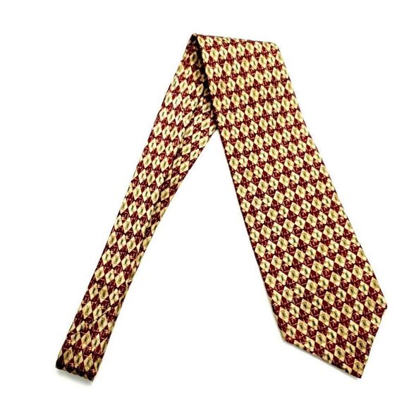 Ferrrell Reed Silk Tie Red Yellow Geometric Print - Picture 6 of 6